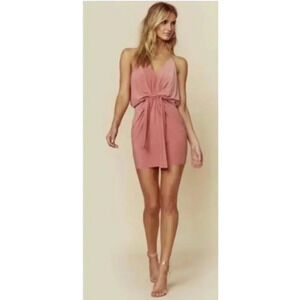 MISA Los Angeles Domino Draped Mini Dress in Peachy Pink Sz S